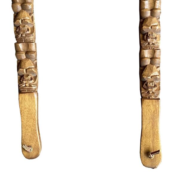 Vintage Large 41" Fork Spoon Set Wood Carved Tiki/Totem Handle 1970s Wall Decor - Picture 9 of 9